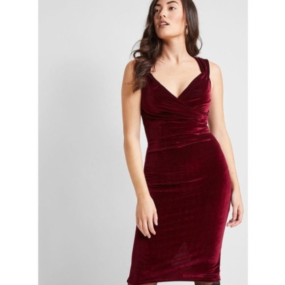 NWT ModCloth Steady Merlot Velvet Pinup Dress XL - Picture 3 of 8